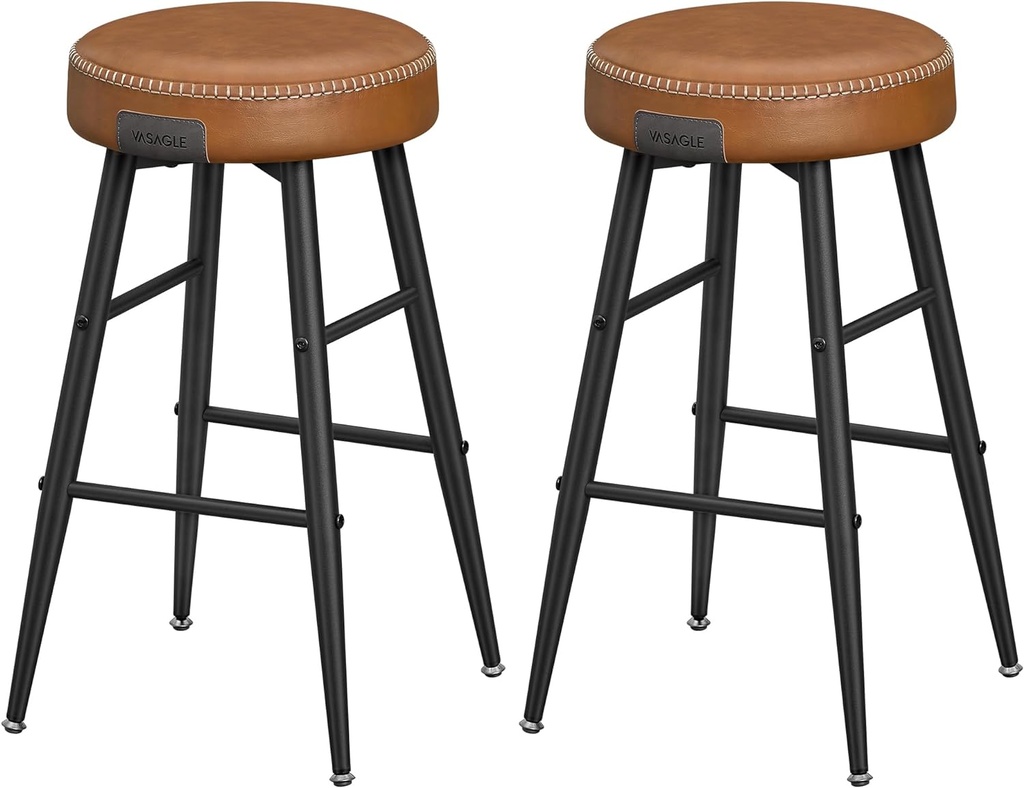 [LBC080K01] VASAGLE Echo Collection ULBC080K01 Lot de 2 tabourets de bar, tabourets de cuisine, tabourets de petit-déjeuner, simili cuir cousu, 24,8" de haut, bar à domicile, salle à manger, assemblage facile, marron caramel