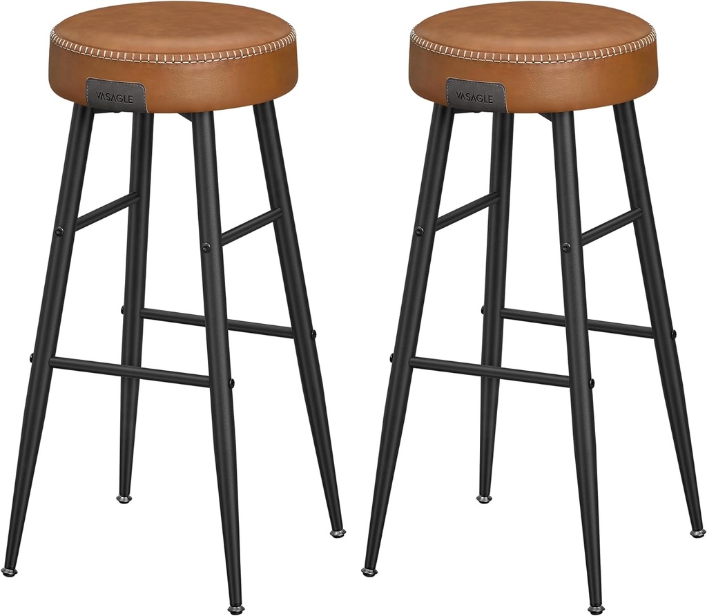 [LBC090K01] VASAGLE Echo Collection ULBC090K01 Lot de 2 tabourets de bar, tabourets de cuisine, tabourets de petit-déjeuner, simili cuir cousu, 76,2 cm de haut, pour la maison, bar, salle à manger, assemblage facile, marron caramel