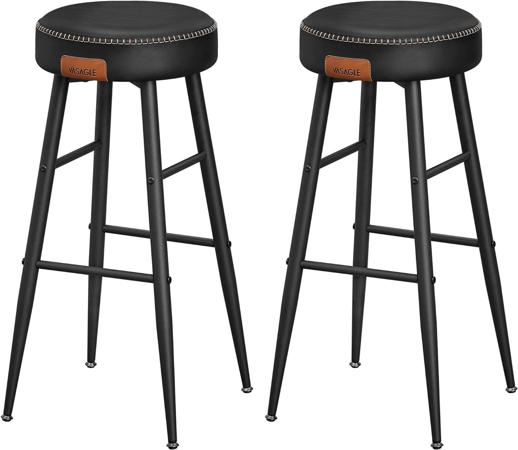 [LBC090B01] VASAGLE Echo Collection ULBC090B01 Lot de 2 tabourets de bar, tabourets de cuisine, tabourets de petit-déjeuner, simili cuir cousu, 76,2 cm de haut, pour la maison, bar, salle à manger, assemblage facile, tout simplement noir