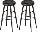 VASAGLE Echo Collection ULBC090B01 Lot de 2 tabourets de bar, tabourets de cuisine, tabourets de petit-déjeuner, simili cuir cousu, 76,2 cm de haut, pour la maison, bar, salle à manger, assemblage facile, tout simplement noir