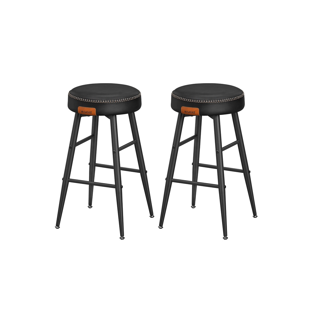 [LBC080B01] VASAGLE EKHO Collection - Lot de 2 tabourets de bar, tabourets de comptoir de cuisine, tabourets de petit-déjeuner, cuir synthétique avec coutures, 24,8 pouces de haut, bar à domicile, salle à manger, assemblage facile, noir encre LBC080B01