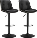 VASAGLE LJB095B01 Tabourets de Bar Lot de 2 Chaises de Bar Tabourets de Cuisine Pivotants Réglables en Hauteur Housse en PU Matelassé avec Dossier et Repose-Pieds Comptoir de Salle à Manger Acier Encre Noir