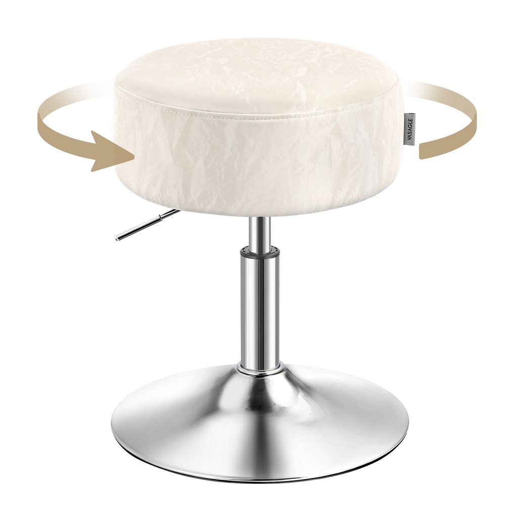 [LJB120W01] VASAGLE Coiffeuse Tabouret, Tabouret de Maquillage Réglable en Hauteur, Pivotant à 360°, Rembourrage en PU, Coussin Épais, pour Chambre, Cuisine, Salle à Manger, Moderne, Blanc Crème LJB120W01