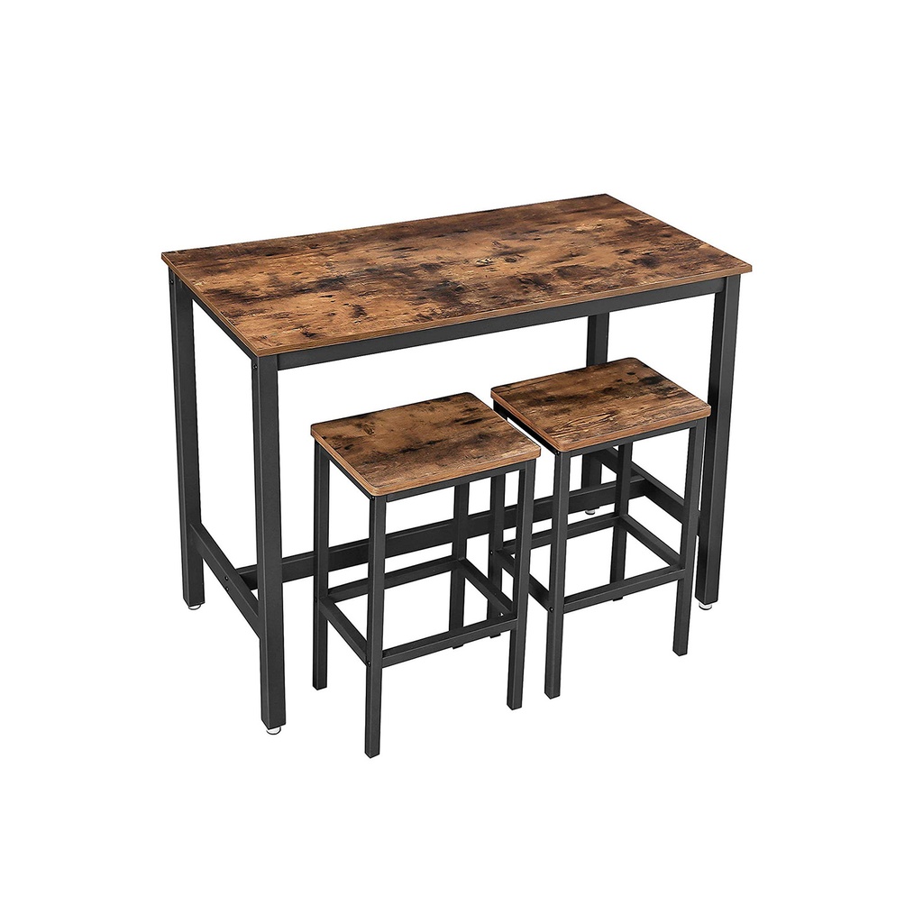 [LBT15X] VASAGLE Ensemble de table de salle à manger, table de bar avec 2 tabourets de bar, table de petit-déjeuner et tabourets, comptoir de cuisine avec chaises de bar, pour cuisine, salon, salle à manger, marron rustique LBT15X