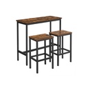 VASAGLE Lot de 2 tables de salle à manger, table de bar et tabourets, table de petit-déjeuner avec tabourets de bar, cadre en acier industriel, marron rustique et noir LBT218B01