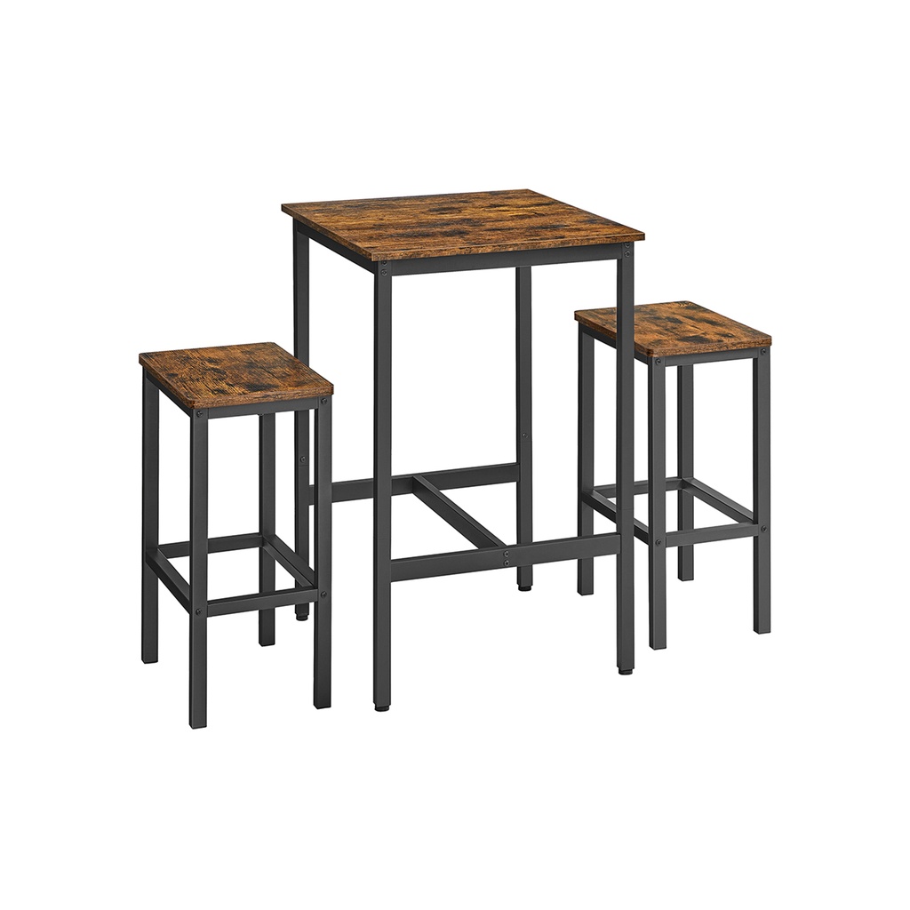 [LBT017B01] VASAGLE Ensemble table de bar avec tabourets de bar, table de salle à manger avec 2 chaises, petite table de cuisine 60 x 60 x 90 cm, chaises de bar 30 x 40 x 65 cm, pour salle à manger, cuisine, design industriel, marron vintage/noir LBT017B01