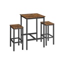 VASAGLE Ensemble table de bar avec tabourets de bar, table de salle à manger avec 2 chaises, petite table de cuisine 60 x 60 x 90 cm, chaises de bar 30 x 40 x 65 cm, pour salle à manger, cuisine, design industriel, marron vintage/noir LBT017B01