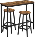 VASAGLE LBT219B01 Ensemble table de bar, table haute avec 2 tabourets de bar, table de bar avec tabourets de bar, table de cuisine et chaises de cuisine design industriel pour cuisine, marron