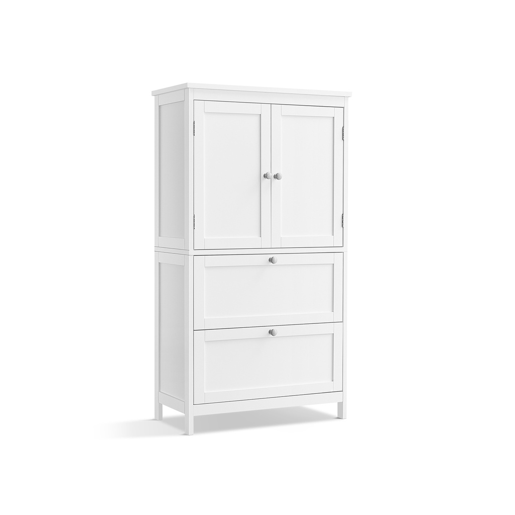 [BBC551P31] VASAGLE Meuble de Rangement au Sol pour Salle de Bain, Meuble de Rangement pour Salle de Bain, Meuble de Salle de Bain Autoportant avec 2 Tiroirs et 2 Portes, Étagère Ajustable, 11,8 x 23,6 x 43,3 pouces, Blanc BBC551P31
