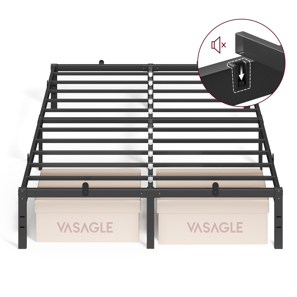 [RMB134B01] VASAGLE Cadre de lit 140 x 200 cm avec base en métal, cadre en métal, espace de rangement, moderne, lit d'appoint, montage facile, noir encre RMB134B01