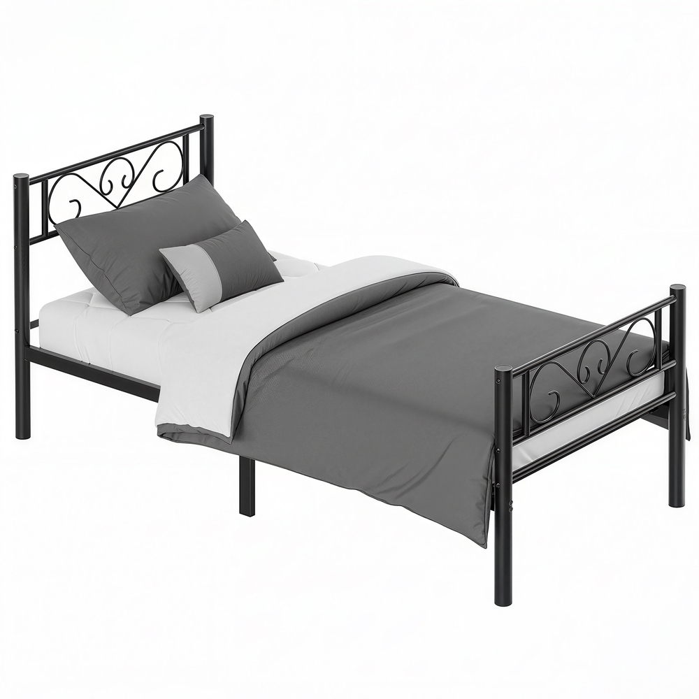[RMB062B01] VASAGLE Lit Simple, Lit Simple, Métal, Convient pour Matelas 90 x 200 cm, Montage Facile, pour Petits Espaces, Chambre d'Amis, Chambre d'Ado, Noir Encre RMB062B01