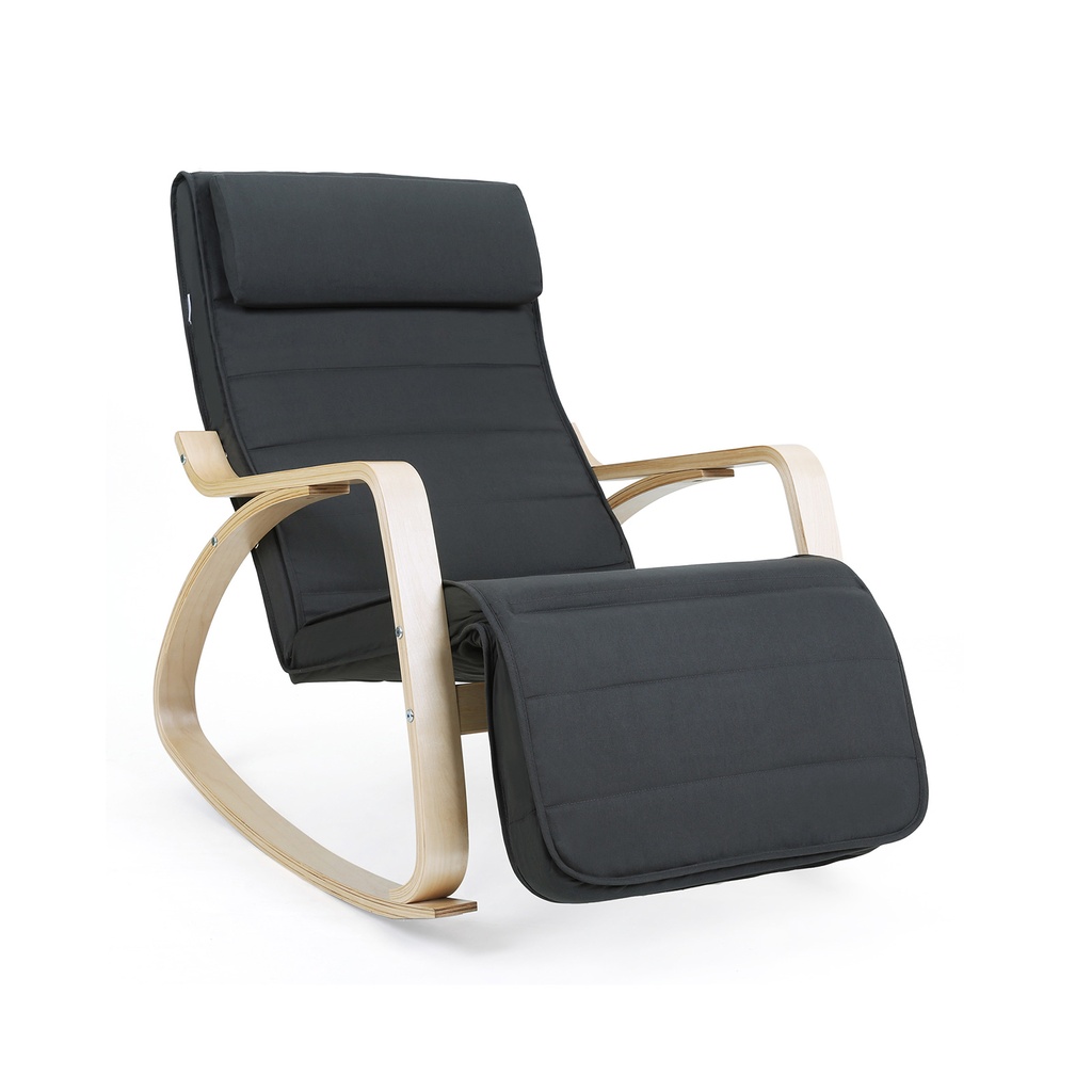 [LYY10G] SONGMICS Fauteuil à Bascule Relaxant en Bois de Bouleau avec Repose-Pieds réglable Charge Max : 150 kg Gris LYY10G