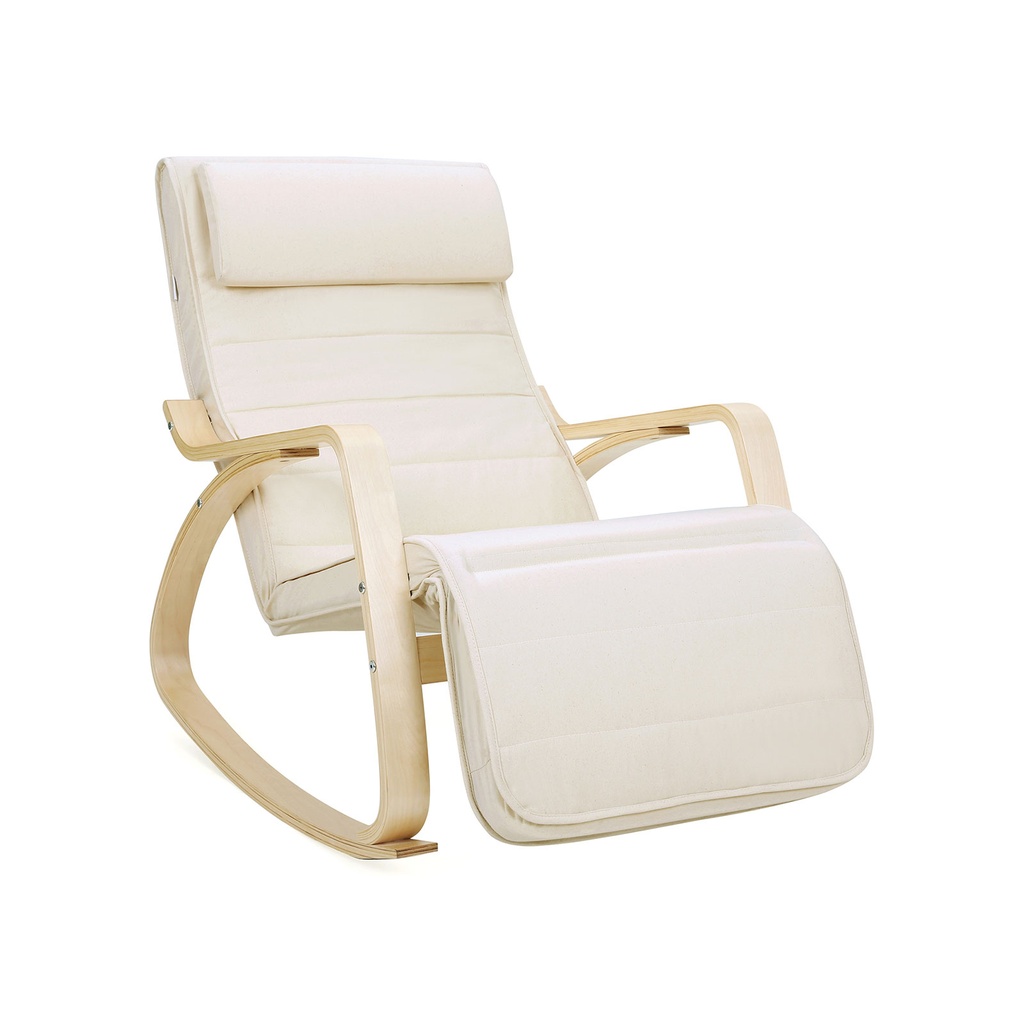 [LYY10M] SONGMICS Chaise longue à bascule relaxante avec repose-pieds réglable Charge maximale : 150 kg Beige LYY10M