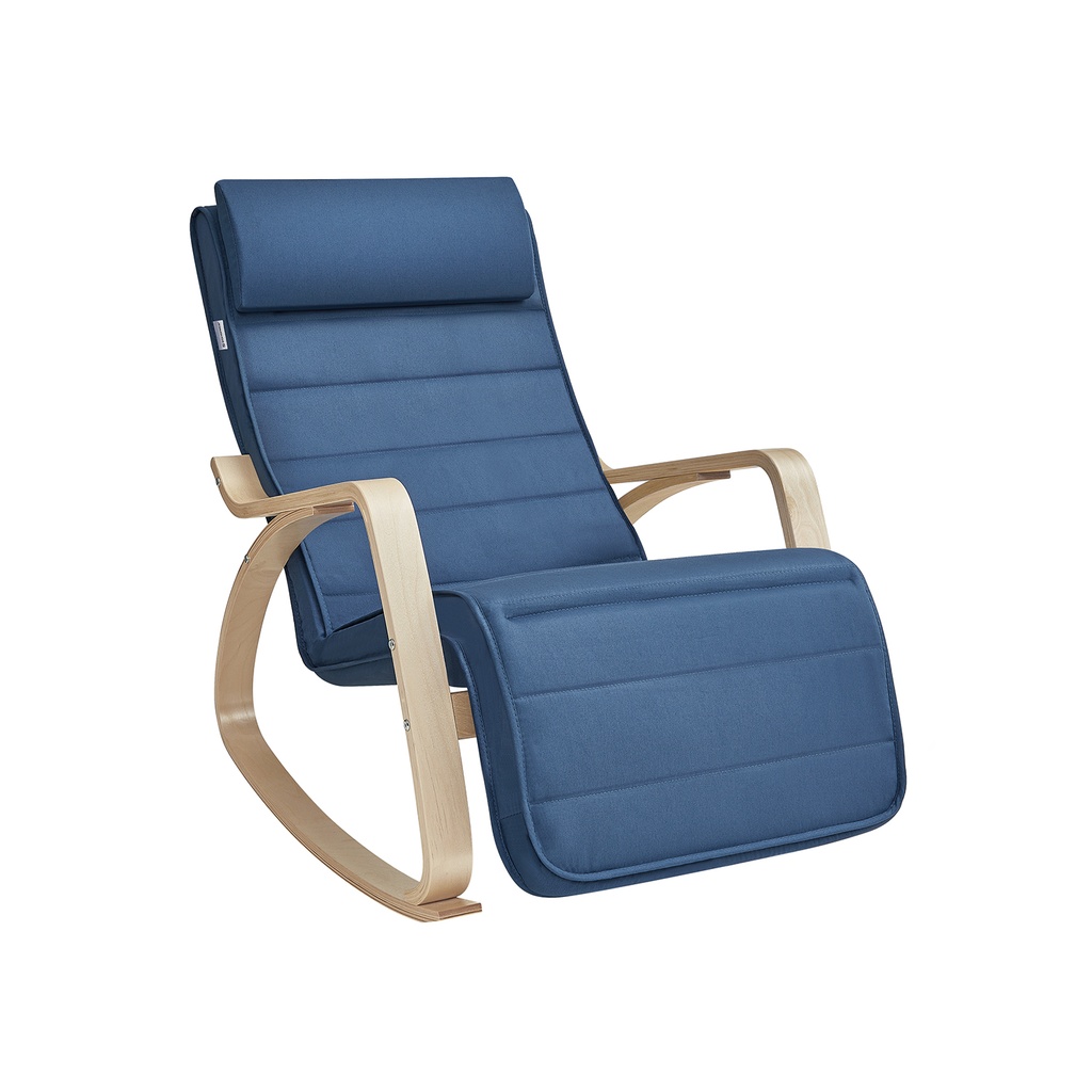 [LYY010Q01] SONGMICS LYY010Q01 Chaise à Bascule en Bois de Bouleau avec Accoudoirs Repose-Pieds réglable 5 Positions Charge Max 150 kg pour Chambre Salon Bleu Nuit Naturel