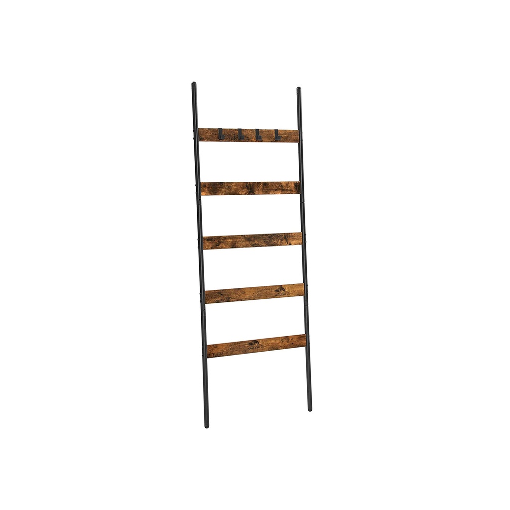 [LLS011B01] VASAGLE Échelle à couvertures, étagère inclinée, porte-serviettes à 5 niveaux, largeur 65 cm, cadre en acier, pour couvertures, serviettes, foulards, style industriel, marron rustique et noir LLS011B01