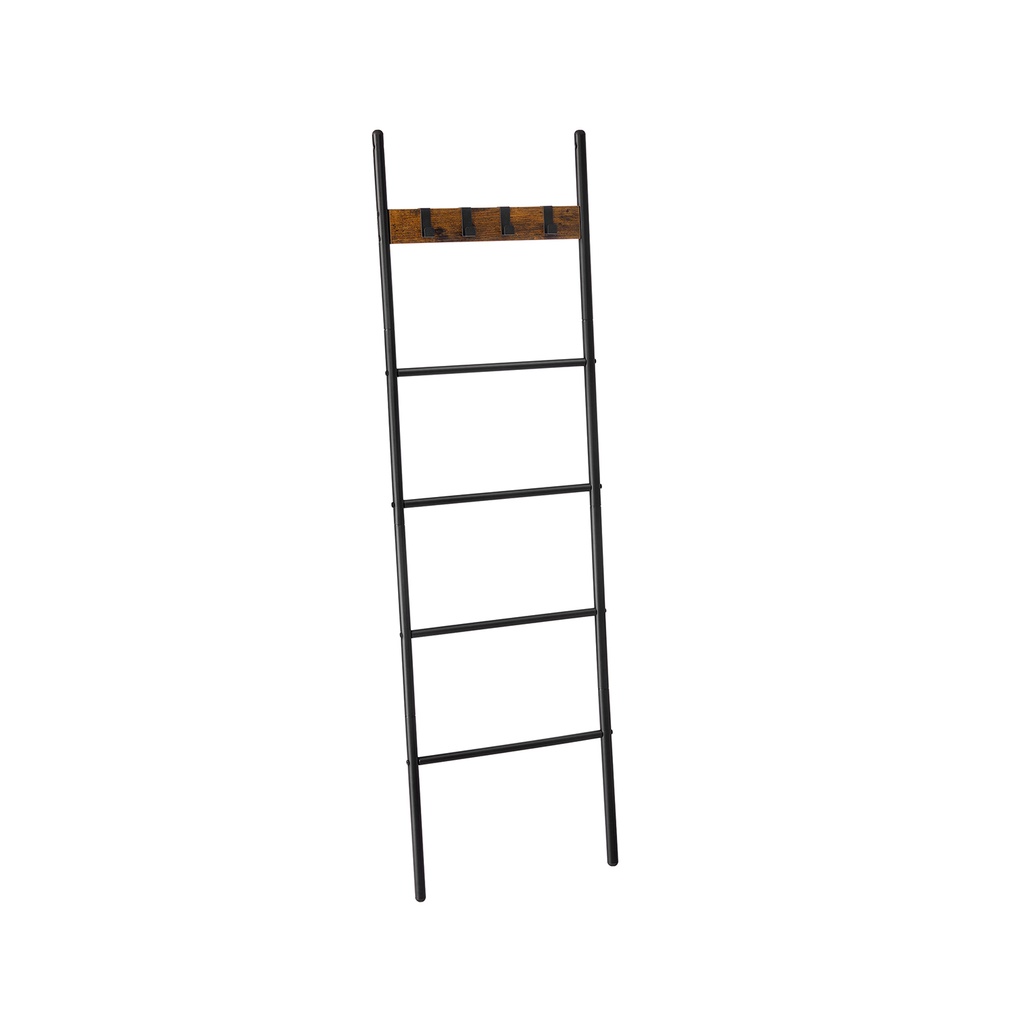 [LLS016B01] VASAGLE LLS016B01 Etagère Échelle à Serviettes à 5 Niveaux 44 x 160 cm Structure en Métal Gain de Place 4 Crochets Style Industriel Vintage Marron/Noir
