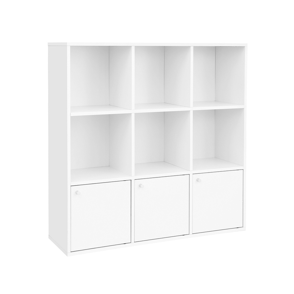 [LBC33WT] VASAGLE Bibliothèque de rangement en bois, étagère de présentation autoportante, étagère à DVD, avec 3 armoires inférieures, blanc LBC33WT