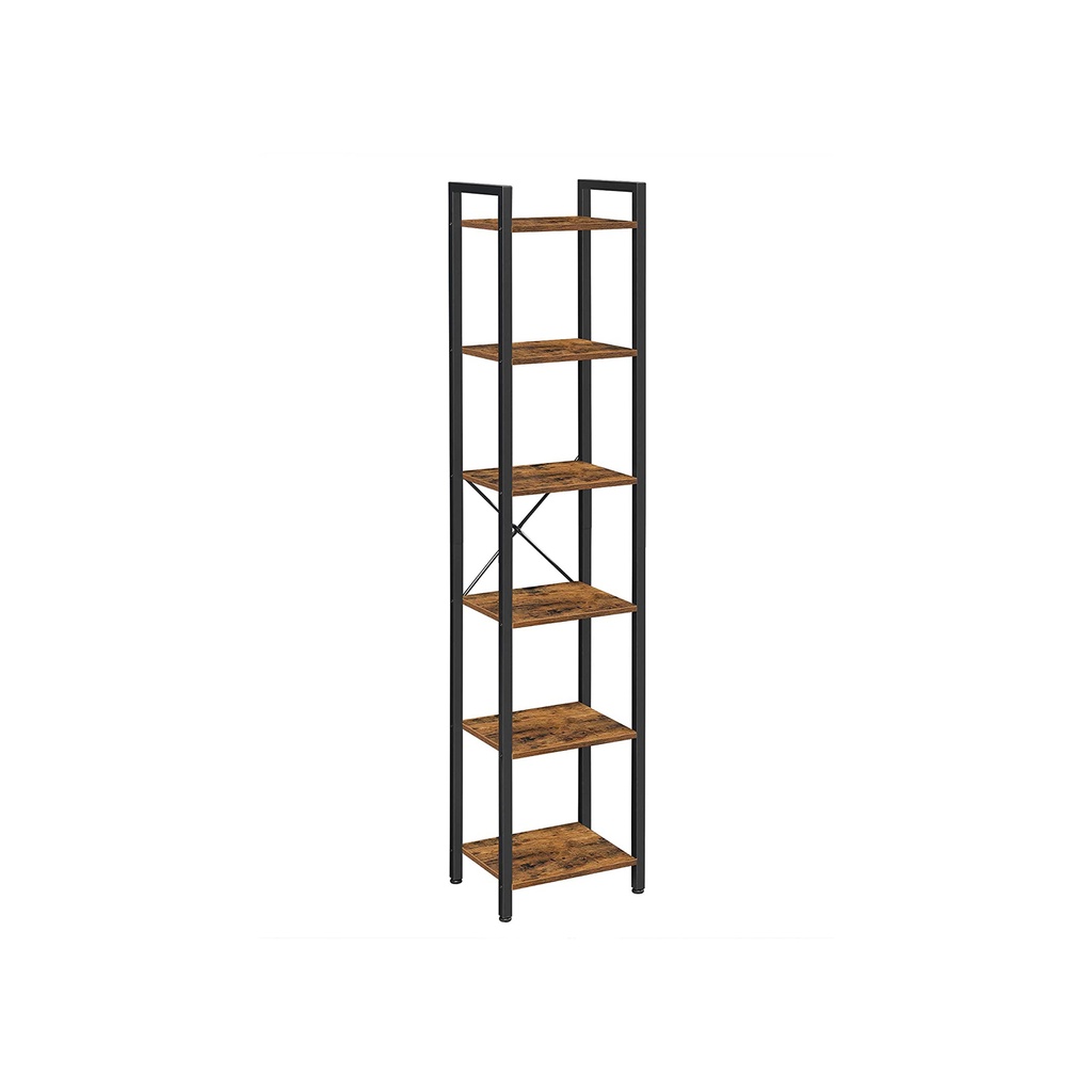 [LLS101B01] VASAGLE Bibliothèque, Bibliothèque à 6 Niveaux, Étagère de Rangement Ouverte, Présentoir sur Pied, pour Bureau, Salon, Chambre, 40 x 30 x 187,5 cm, Industriel, Marron Rustique et Noir LLS101B01