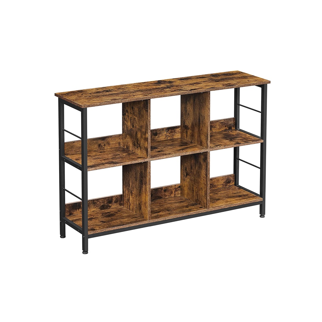 [LLS104B01] VASAGLE Bibliothèque, Bibliothèque, Etagère, Meuble TV, Table Console, 6 Compartiments, pour Bureau, Salon, Chambre, 33 x 120 x 80 cm, Design Industriel, Marron Rustique et Noir LLS104B01