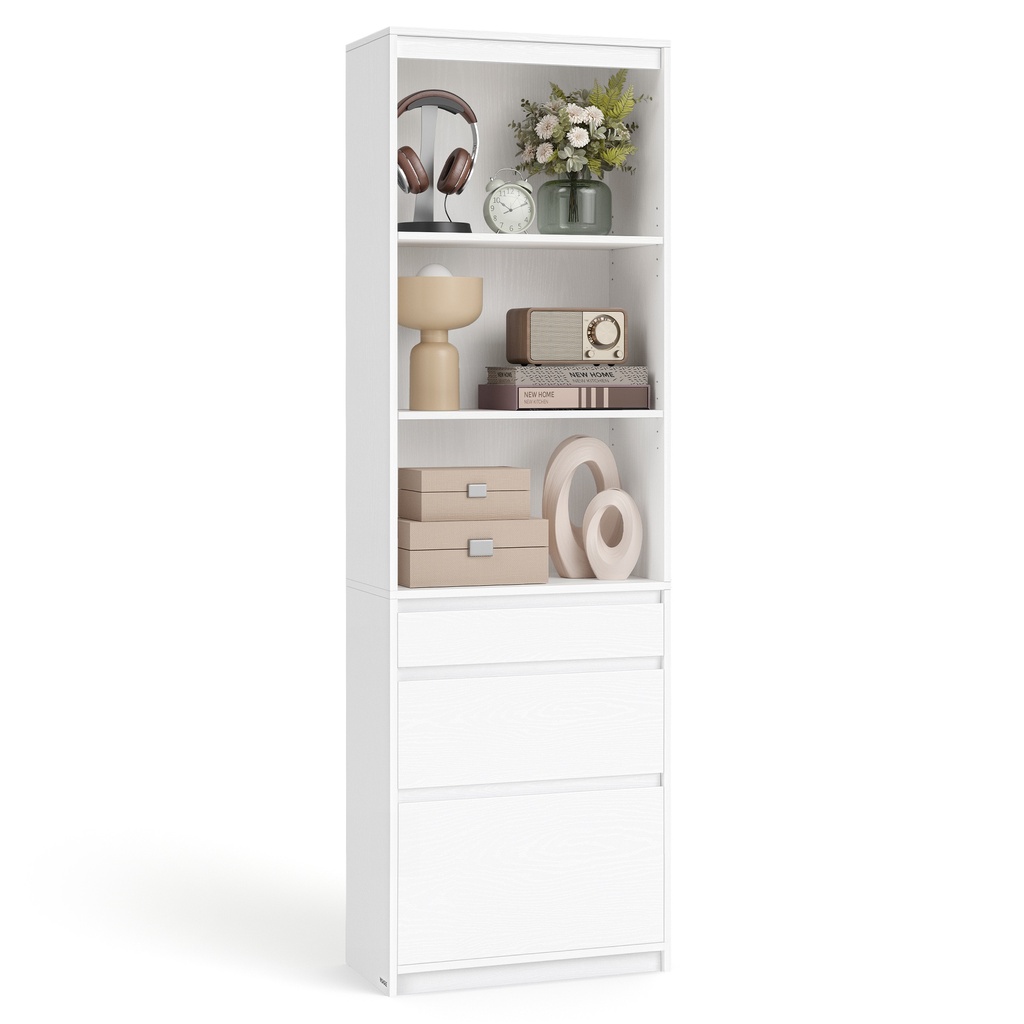 [LBC188W01] Meuble de rangement, buffet haut avec étagères réglables et 3 tiroirs, moderne, pour bureau ou salon, blanc