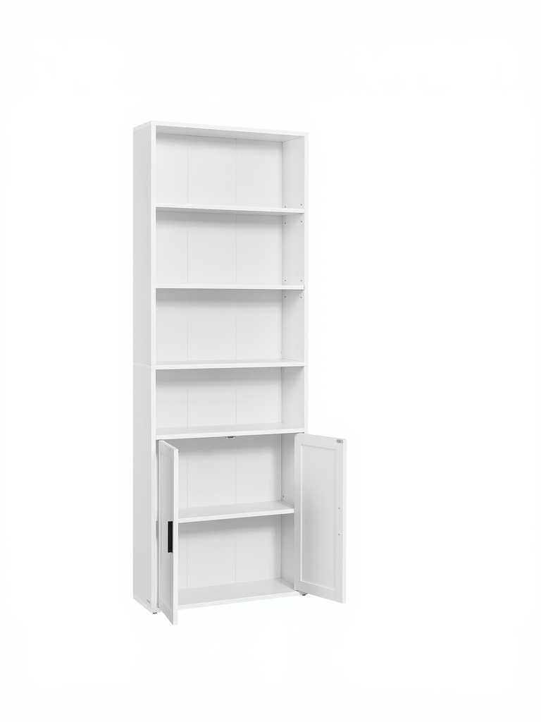 [LBC402W01] VASAGLE Bibliothèque, Bibliothèque à 6 Niveaux, Étagère avec Portes, Unité de Rangement, 24 x 60 x 175 cm, pour Salon, Bureau à Domicile, Salle à Manger, Blanc Nuage LBC402W01