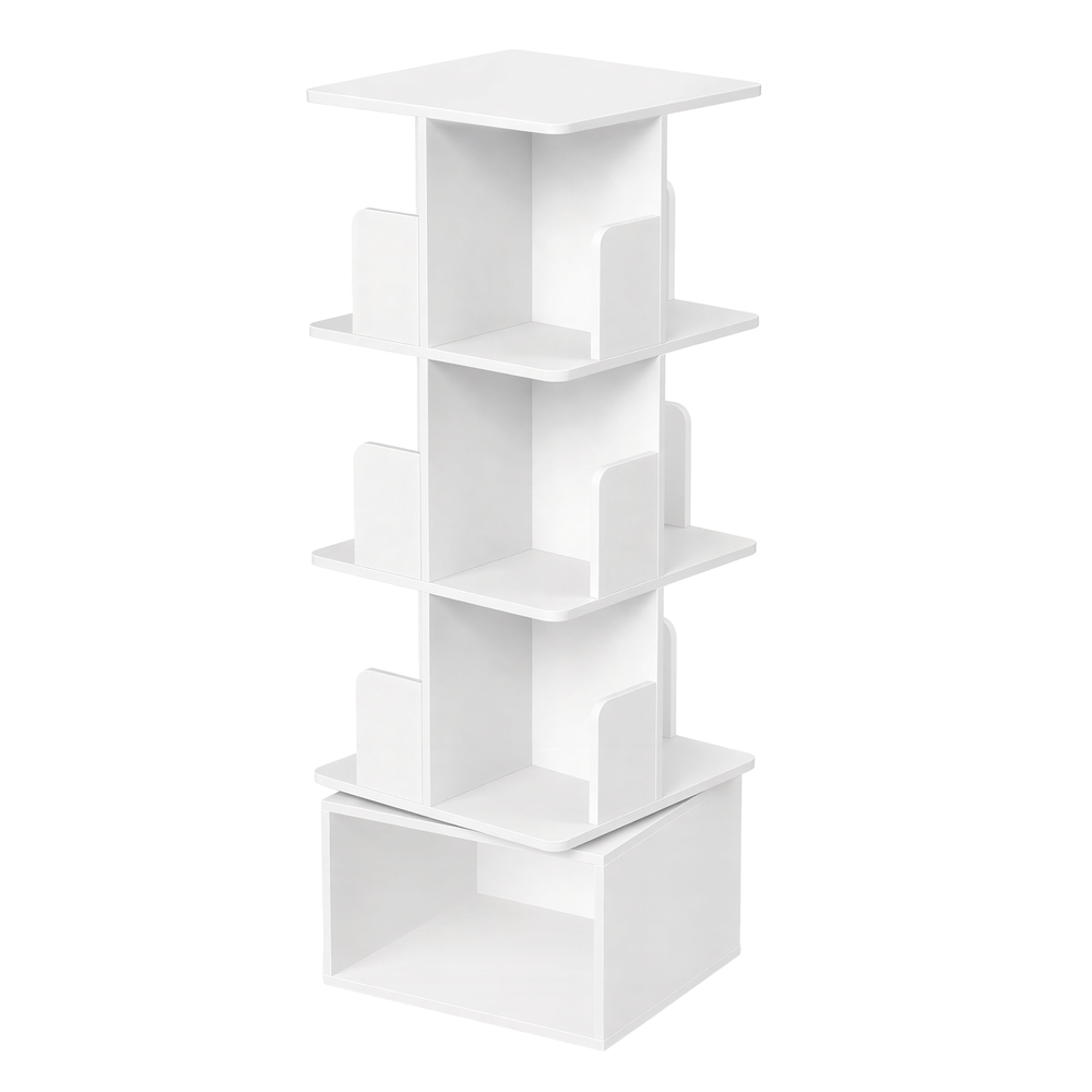 [LBC471WB01] VASAGLE Collection Custos - Bibliothèque rotative, étagère de rangement à 4 niveaux, étagère sur pied avec compartiments ouverts, 40 x 40 x 124,6 cm, pour chambre, salon, bureau, blanc nuage LBC471WB01