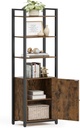 VASAGLE Bibliothèque haute à 6 niveaux avec porte, structure en métal, étagères réglables, 24 x 40 x 159,5 cm, salon chambre à coucher, marron rustique et noir encre LLS132K01