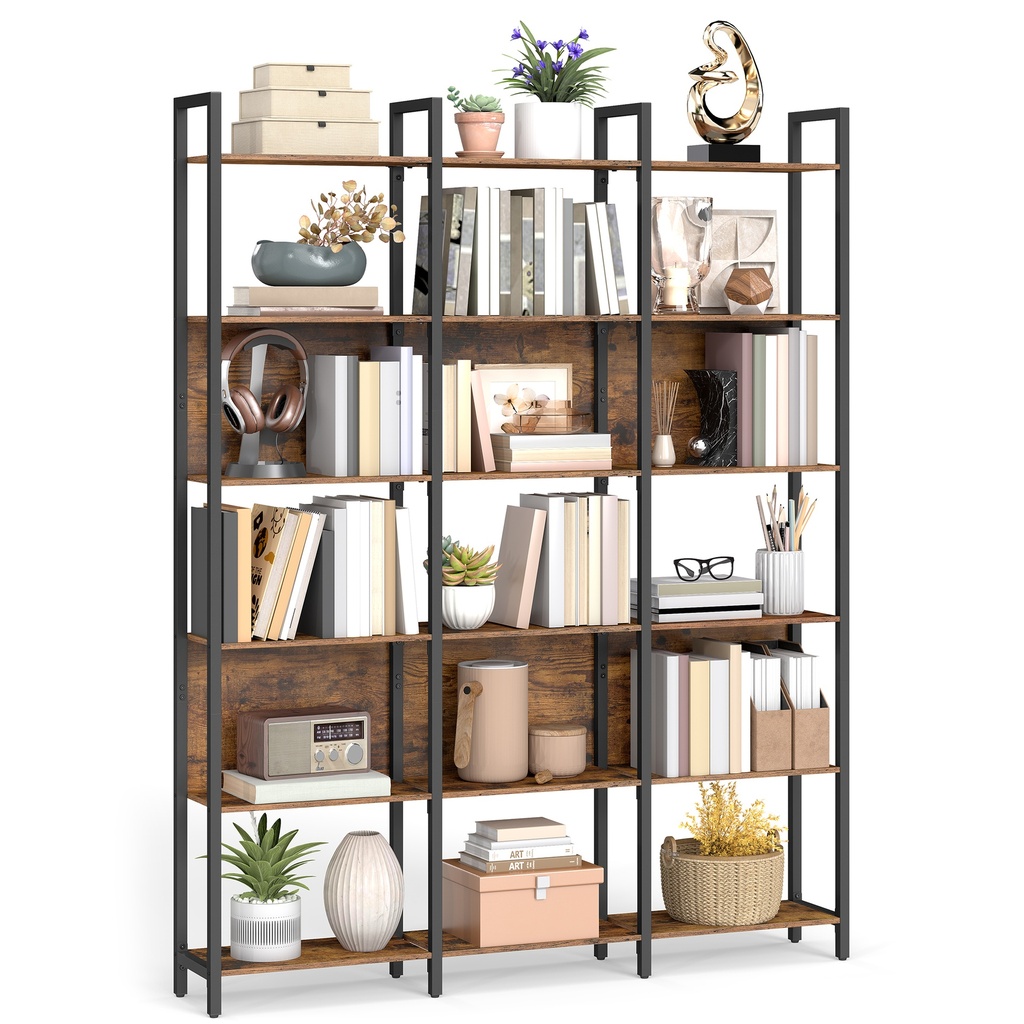 [LLS151K01] VASAGLE Bibliothèque Industrielle à 6 Niveaux, Bibliothèque Industrielle, avec Cadre en Acier, pour Salon, Bureau à Domicile, Chambre à Coucher, 24 x 128 x 187,1 cm, Marron Rustique et Noir Encre ULLS151K01