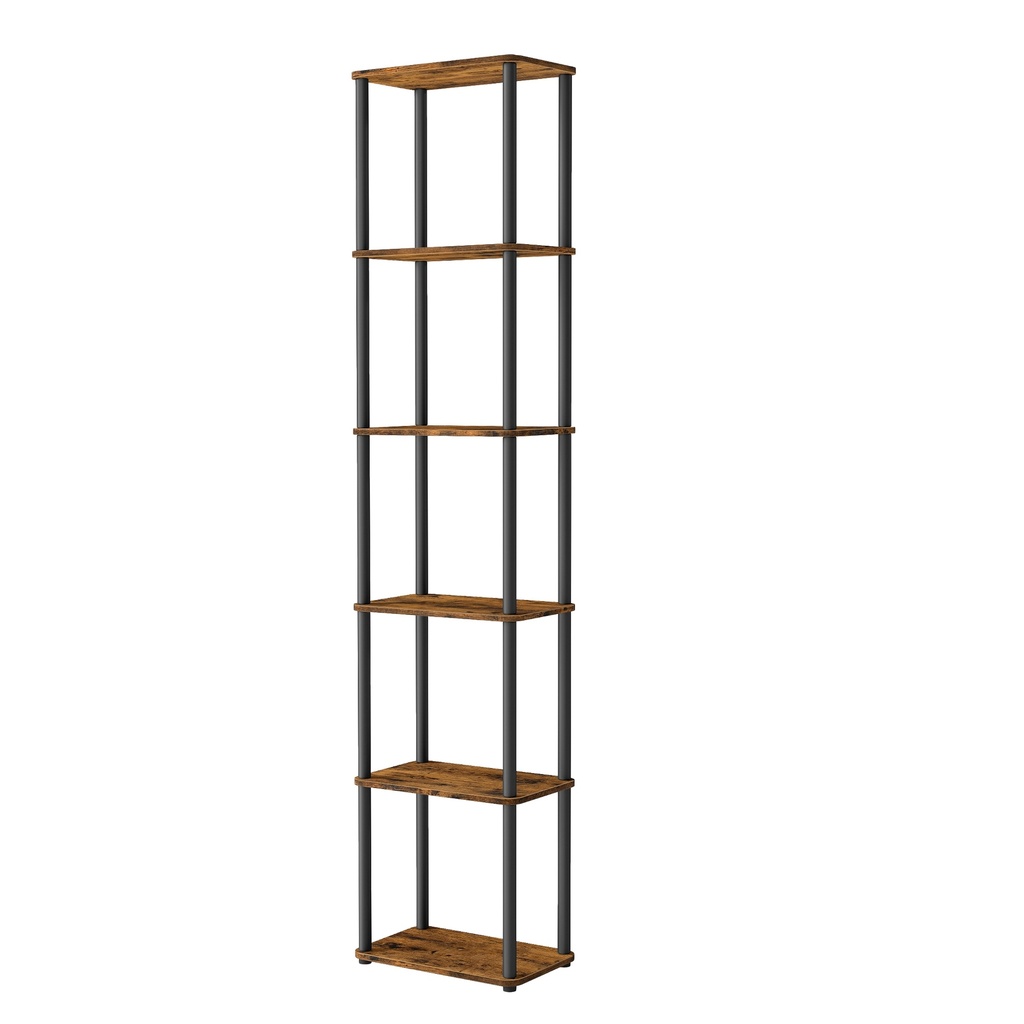 [LLS136K01] Étagère de rangement autoportante à 6 niveaux, assemblage ultra rapide sans outils, pour salon, chambre à coucher, cuisine, marron et noir