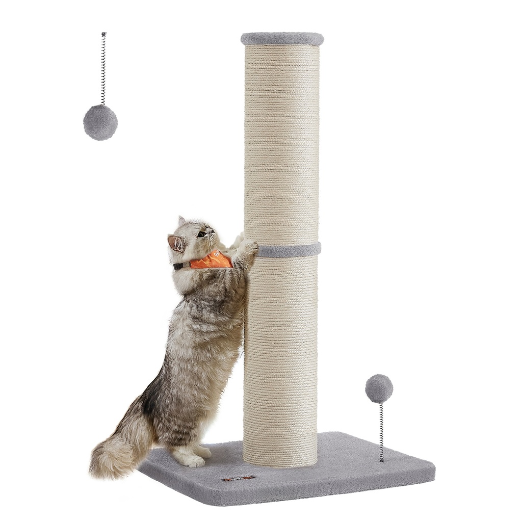 [PCA041G01] Arbre à chat avec pompon à ressort et cloche intégrée, gris clair