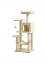 Arbre à chat pour chats d'intérieur, condo pour chat à plusieurs niveaux avec 4 griffoirs, 2 perchoirs, hamac, Beige