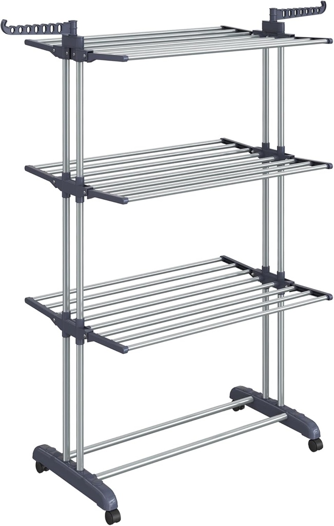 [LLR701G01V1] SONGMICS Étendoir à Linge à 4 Niveaux à Ailes Pliantes avec Roues 63,5 x 128 x 173 cm Grand Montage Facile Intérieur Extérieur Gris LLR701G01