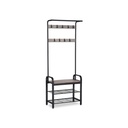 VASAGLE Porte-Manteau, Porte-Manteau avec Banc de Rangement pour Chaussures, Design 4 en 1, avec 9 Crochets Amovibles, une Tringle à Vêtements, pour Couloir, Entrée, 33,7 x 77 x 183 cm, Industriel, Grège et Noir HSR40MB