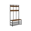 VASAGLE Grand porte-manteau, porte-manteau avec 12 crochets et banc à chaussures au design industriel, arbre d'entrée, étagère de couloir multifonctionnelle, bureau, chambre à coucher, marron rustique et noir HSR86BX