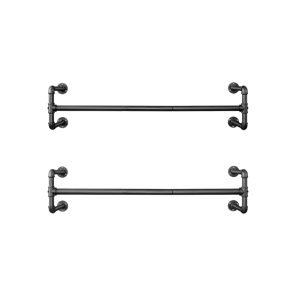 [HSR64BK-02] SONGMICS Portant à Vêtements Mural, Lot de 2, Barre de Suspension Industrielle en Tuyau, Gain de Place, 110 x 30 x 29,3 cm, Supporte jusqu'à 60 kg Chacune, pour Petit Espace, Noir HSR64BK-02