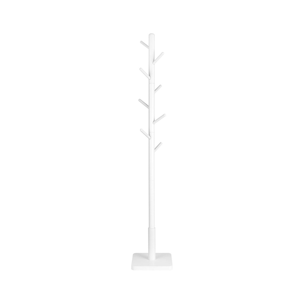 VASAGLE Porte-manteau en bois massif, porte-manteau sur pied avec 8 crochets pour manteaux, chapeaux, sacs, sacs à main, pour entrée, couloir, crochets et poteau en bois d'hévéa, blanc RCR010W02
