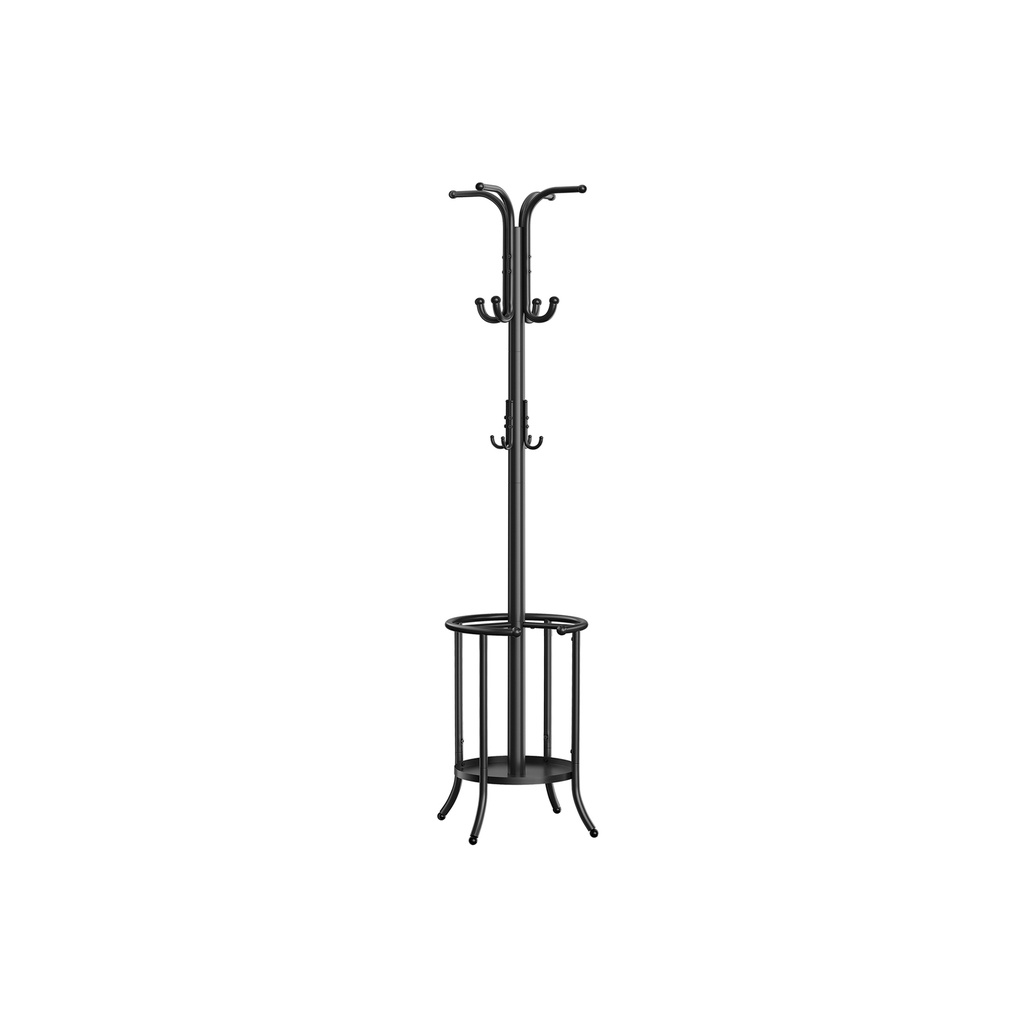 SONGMICS Porte-Manteau Autonome, Porte-Manteau avec Porte-Parapluie, 12 Crochets, Métal, Hauteur 175 cm, pour Entrée, Couloir, Salon, Chambre, Noir Encre RCR011B01