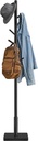 VASAGLE Porte-manteau en bois massif, porte-manteau sur pied avec 8 crochets pour manteaux, chapeaux, sacs, sacs à main, pour entrée, couloir, crochets et poteau en bois d'hévéa, noir encre RCR010B01