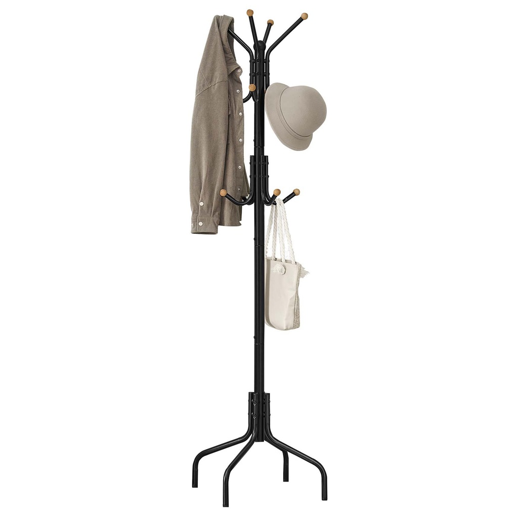 SONGMICS Porte-manteau autoportant, métal avec 12 crochets et 4 pieds, pour entrée, salon, chambre, noir classique URCR031B01