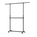 SONGMICS Tringle à vêtements double, portant à vêtements avec tringle supérieure extensible, tringle à vêtements sur roulettes, portant à vêtements réglable en hauteur de 113 à 180 cm, tringle centrale réglable, noir LLR401B01