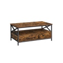 VASAGLE Table basse, table de salon, avec 2 tiroirs et étagère de rangement ouverte, structure en acier en forme de X, 100 x 55 x 45 cm, style industriel, marron rustique et noir LCT201B01