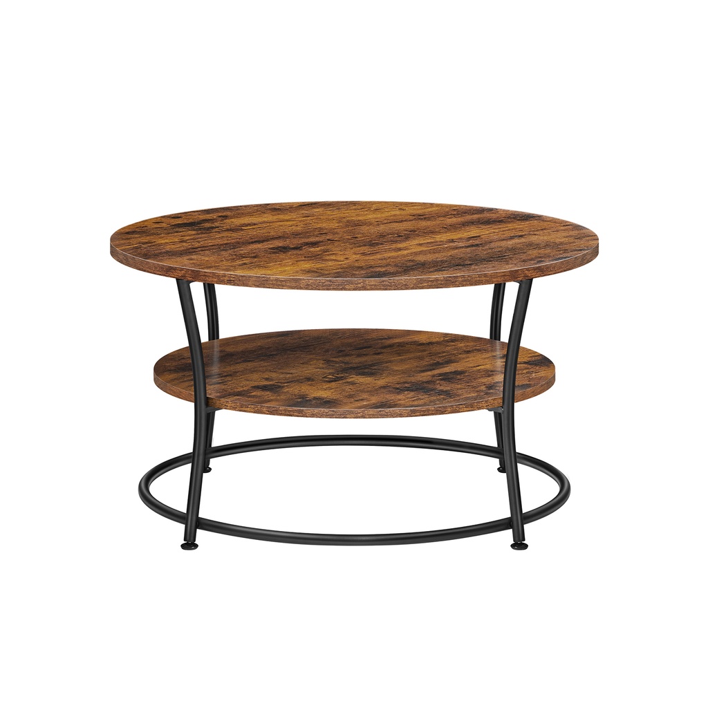 [LCT80BX] VASAGLE Table basse, table de cocktail ronde avec étagère, table à thé, montage facile, métal, design industriel, marron rustique LCT80BX