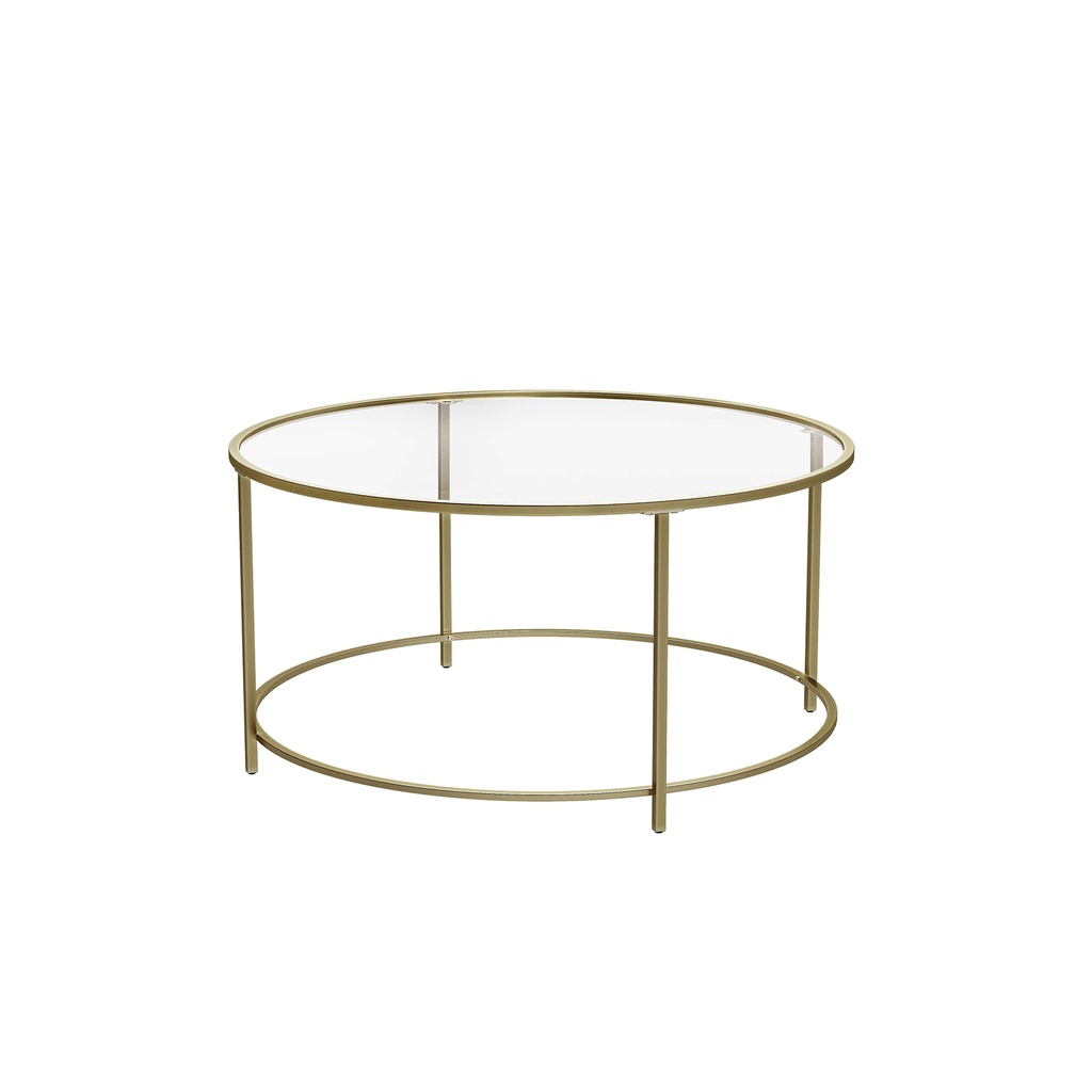 [LGT21G] VASAGLE Table basse ronde, table en verre avec cadre en acier, table de salon, table de canapé, verre trempé, doré LGT21G