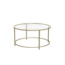 VASAGLE Table basse ronde, table en verre avec cadre en acier, table de salon, table de canapé, verre trempé, doré LGT21G