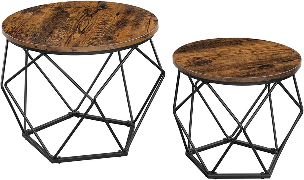 [LET040B01V1] VASAGLE Tables basses, lot de 2 tables d'appoint, structure en acier robuste, pour salon, chambre à coucher, marron rustique et noir LET040B01