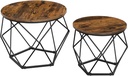 VASAGLE Tables basses, lot de 2 tables d'appoint, structure en acier robuste, pour salon, chambre à coucher, marron rustique et noir LET040B01