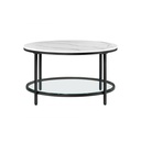 VASAGLE LCT071B13 Table basse, table de salon, table de canapé, avec plateau en verre, grand espace de rangement, montage facile, style moderne, effet marbre blanc, cadre noir