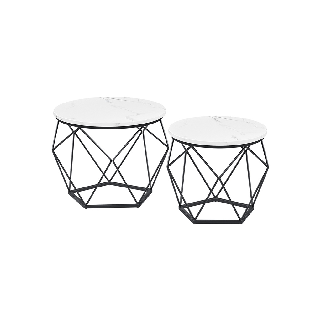 [LET040B59] VASAGLE Tables Basses Rondes, Lot de 2 Tables d'Appoint, Style Moderne, Plateau Amovible, Structure en Acier, pour Salon, Blanc et Noir LET040B59