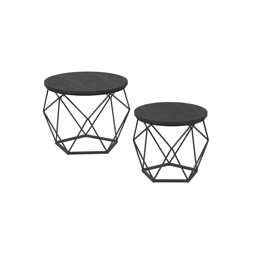 [LET040B22] VASAGLE Table basse ronde, lot de 2 tables d'appoint empilables avec plateau amovible, noir ébène et noir encre LET040B22