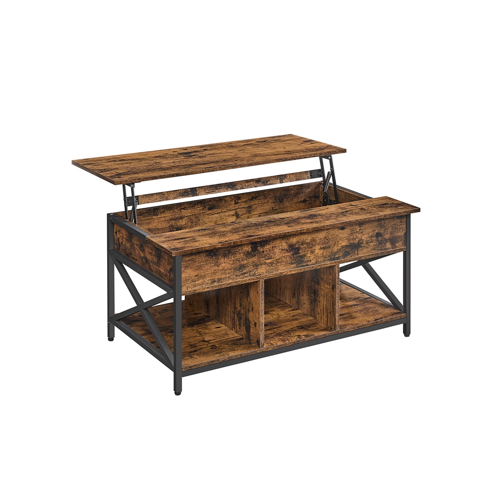 [LCT205B01] VASAGLE Table basse relevable avec compartiments cachés, marron rustique et noir LCT205B01